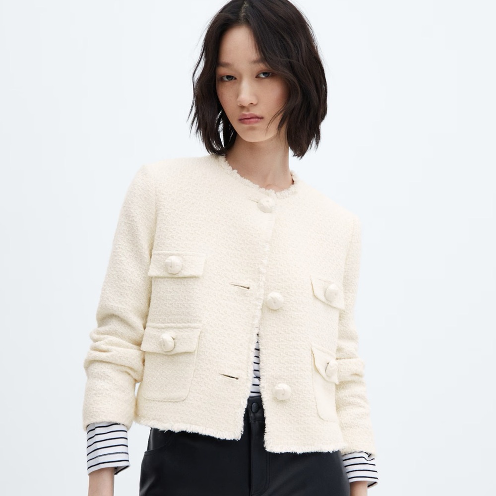 Brand New Mango Tweed Jacket in Ecru
